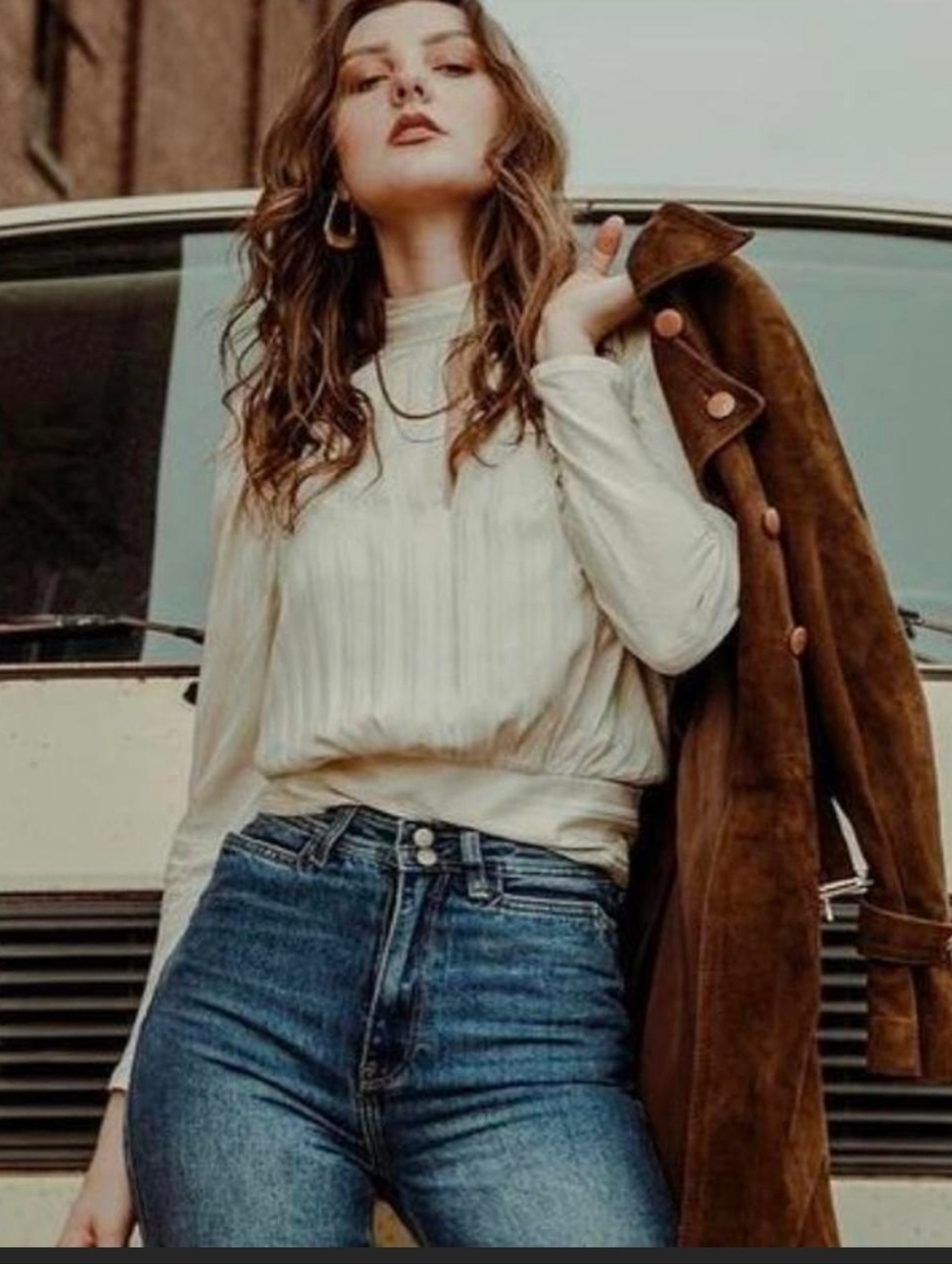 Frame Denim Cream Mock-Neck Long Sleeve Blouse